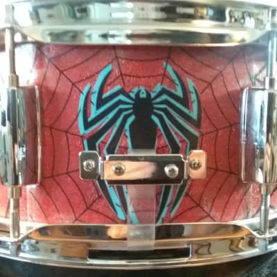 Mapex Assaulted Battery custom Spider-man themed graphics over a red sparkle finish.  custom Spider-man multi layer image 6