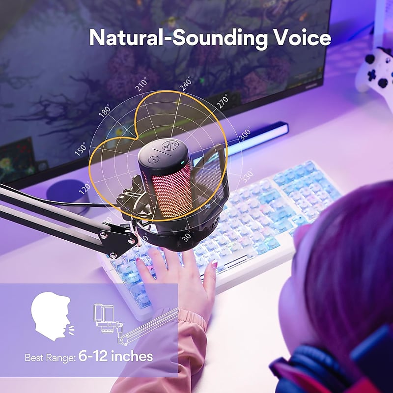 MRSDY USB Gaming Condenser Microphone, Plug & Play, Podcast Mic, Mute  Button for Streaming, Recording, Volume Gain, Monitor, Noise Reduction,  Online