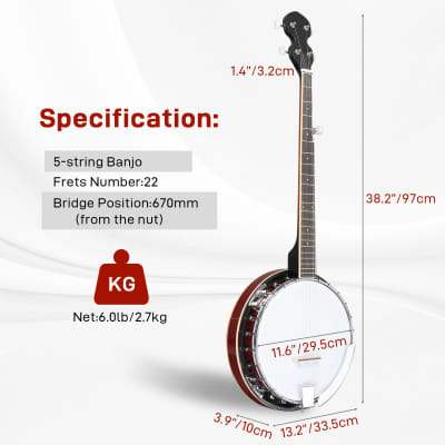 Full Size 5 String LEFT-Handed Banjo Set with Closed Solid Sapele Back & Premium Mahogany Neck and Premium Accessories 2020s image 9