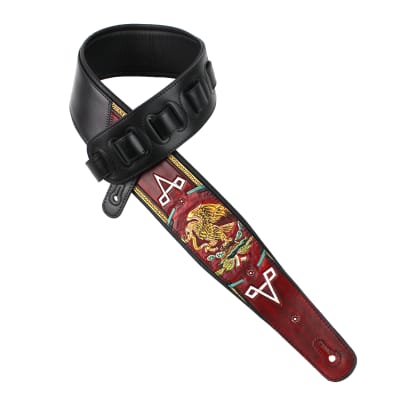 Singing Crane boutique silk brass leather guitar strap. handmade