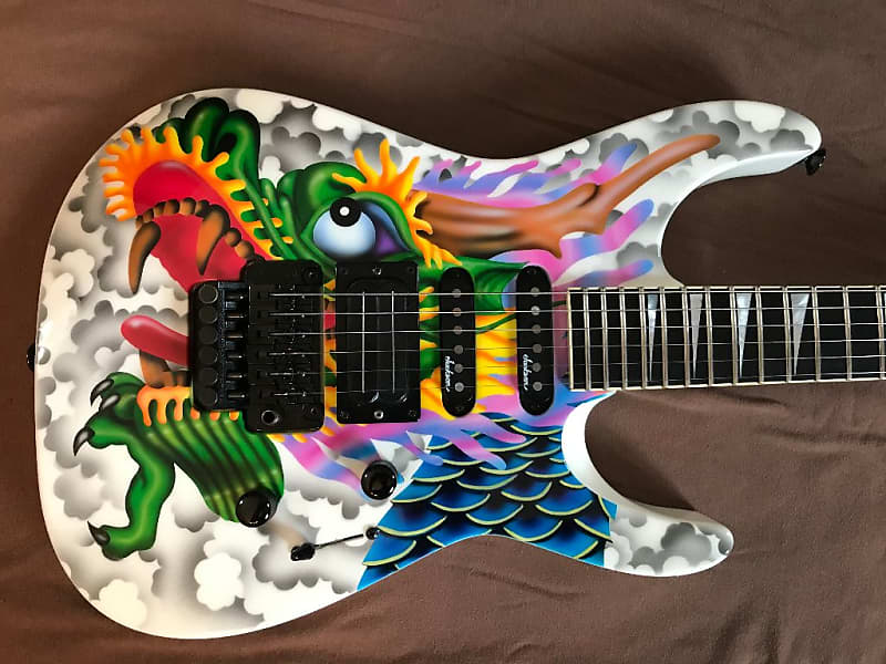 Vintage 1993 Jackson USA Custom Shop Dinky Multi Color DRAGON Graphic  Ontario CA w/Hardshell Case