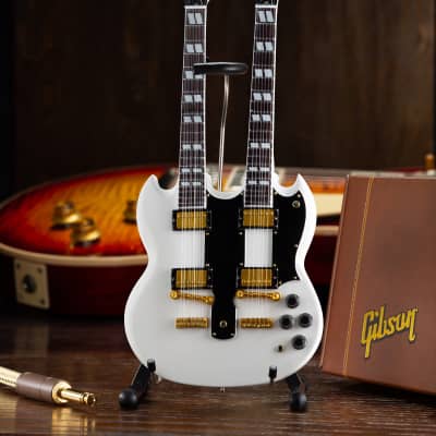 Gibson SG EDS-1275 Doubleneck White Handcrafted 1:4 Scale Mini Guitar Model image 3