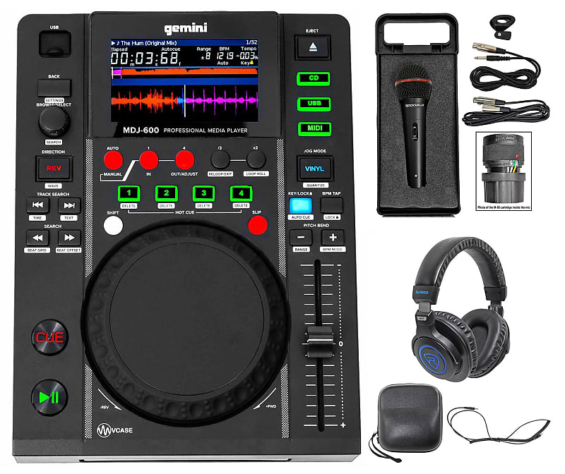 Gemini MDJ-600 Tabletop USB/CD Media Player DJ MIDI  Controller+Headphones+Mic