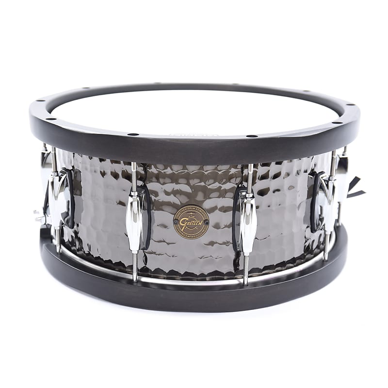 Gretsch S1-6514WH-BSH Full Range Series Hammered Steel 6.5x14" Snare Drum with Wood Hoops image 1