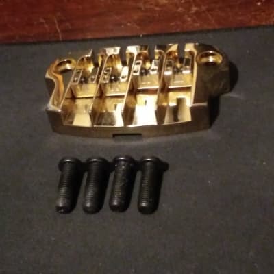 Hipshot Gold Supertone Bass Bridge with Both Sets of Mounting Screws image 1
