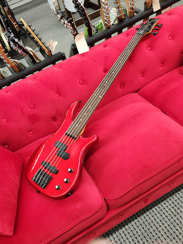 Unknown  Fretless 5  string bass Red as is image 1