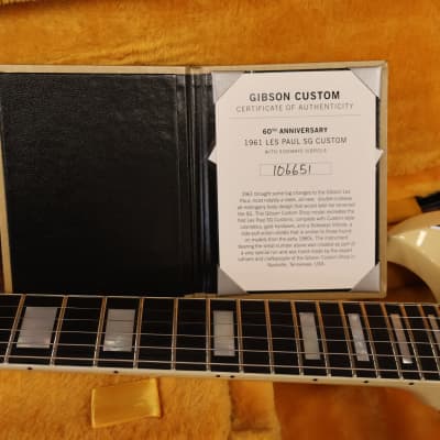 Gibson 60th Anniversary 1961 SG Les Paul Custom Polaris White Sideways Vibrola (USED) image 10