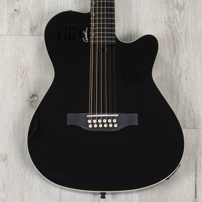Godin 048588 A12 Black HG 12-String Guitar, Solid Cedar Top, Gloss Black Finish