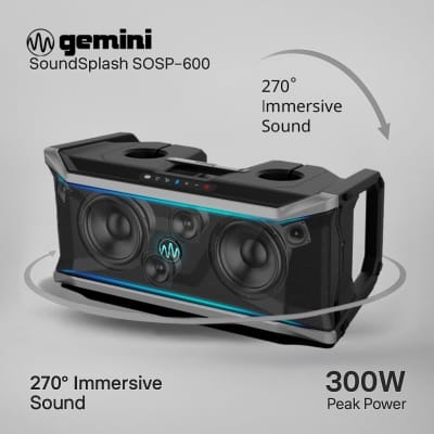 Gemini Sound SOSP-600 Floating Bluetooth Speaker – 300W Waterproof Party Sound with LED Lights, Multi-Speaker Sync, USB Play, 24hr Battery, Cup Holders & Bottle Opener – for Pool, Beach & Outdoor Fun image 2