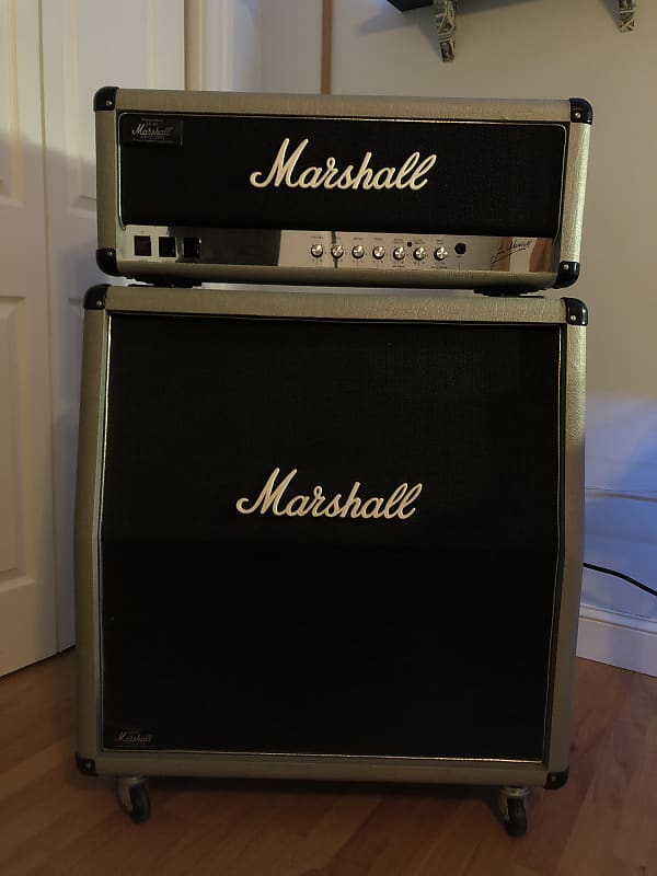 Marshall 2555 Silver Jubilee 25/50 100-watt SIGNED BY JIM MARSHALL and 2551a Slanted Cabinet 1987? Silver and Black image 1