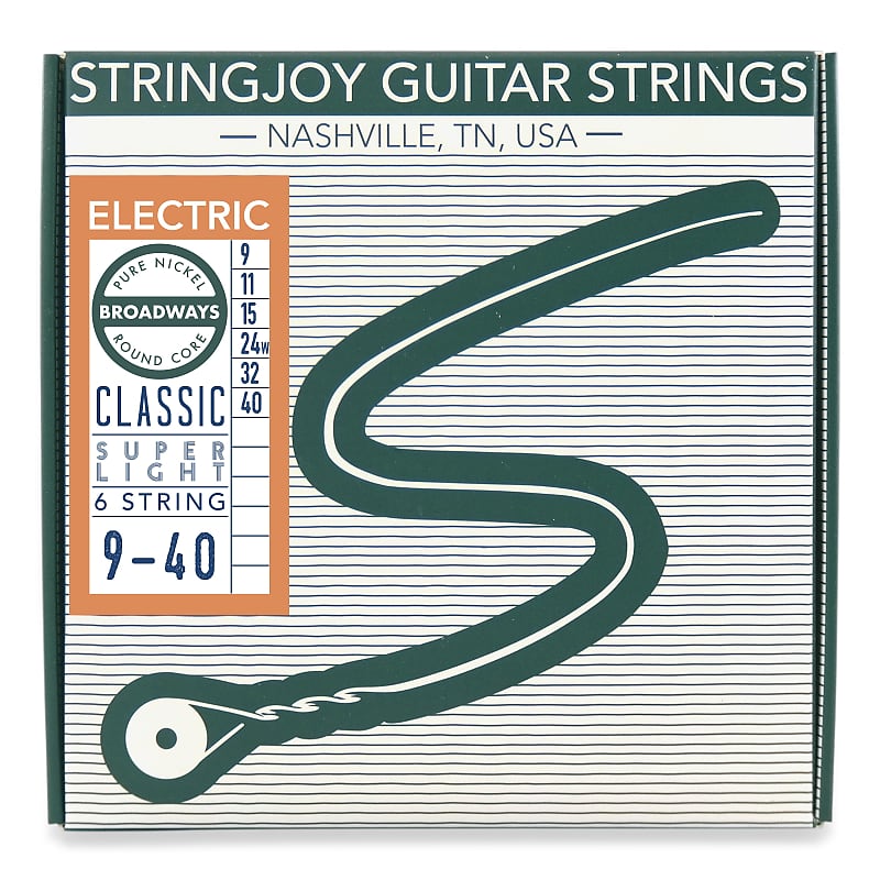 Stringjoy Broadways Pure Nickel Electric Guitar Strings - Classic Super Light (.09 - .40) image 1