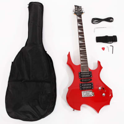 Glarry Flame Electric Guitar HSH Pickup Shaped Electric Guitar Pack Strap Picks Shake Cable Wrench Tool Red image 10