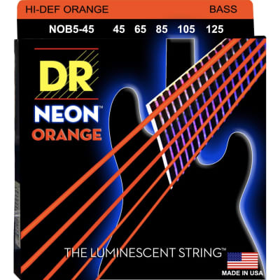 DR Strings Hi-Def Neon Orange Neon Bass Strings 5-String Set (NOB5-45) image 1