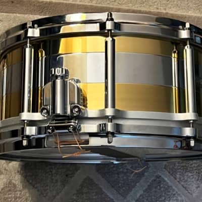 Pearl  Chad Smith Signature Tricolon 6.5x14 Snare Drum RARE 2015 Steel and Polished Brass image 5