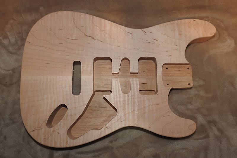 Unfinished Stratocaster Body Book Matched Figured Flame Maple Top 2 Piece Alder Back Chambered, Standard Tele Pickup Routes 3lbs 8.3oz! image 1