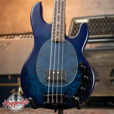 Sterling by Music Man StingRay Bass Guitar - Poplar Burl Neptune Blue Satin with Gig Bag for sale