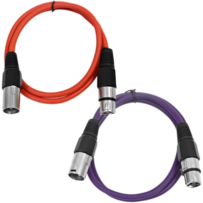 2 Pack of XLR Patch Cables 3 Foot Extension Cords Jumper - Red and Purple image 1