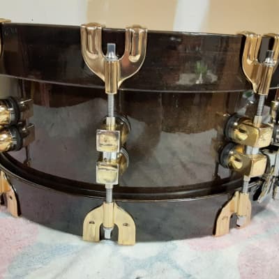 Premier 75th Anniversary Signia 14x5.5" 10-Lug Maple Snare Drum with Wood Hoops, Gold Hardware 1997 - Ebony image 7