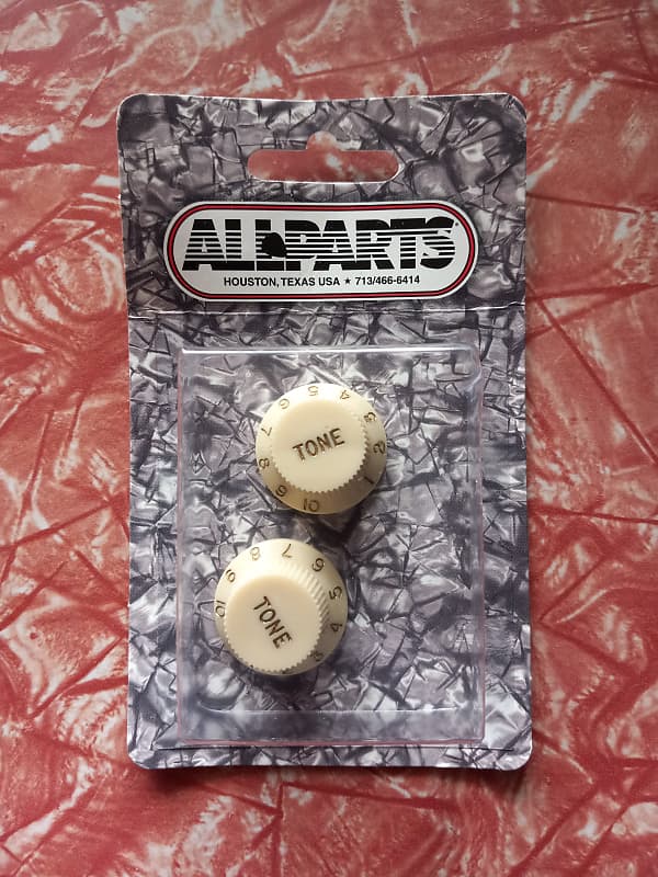 Allparts Strat Tone Knobs Cream w/Gold Lettering Reverb