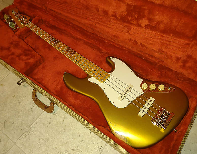 1981 Fender Collector's Series Gold Jazz Bass Player-Worn & Well-Played! With Tweed Case! Sweet Bass image 1