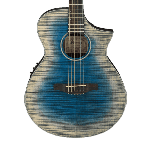 Ibanez AEWC32FM-GBL Thinline Acoustic/Electric Guitar w/ Flame Maple Top Glacier Blue Low Gloss