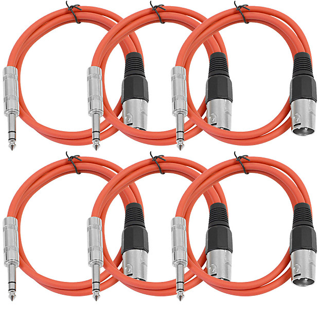 Seismic Audio SATRXL-M3RED6 XLR Male to 1/4" TRS Male Patch Cables - 3' (6-Pack) image 1