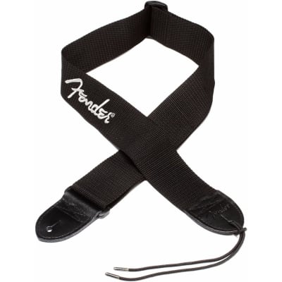 Fender Poly Guitar Strap with Leather Ends, Black w/ Grey Logo image 2