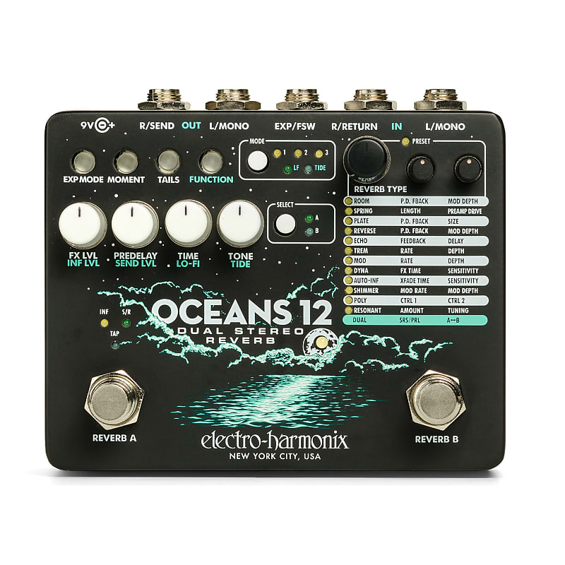 EHX Electro Harmonix Oceans 12 Dual Stereo Reverb Guitar Effects Pedal image 1