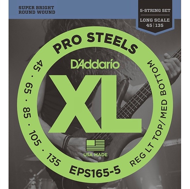 D'Addario EPS165-5 5-String ProSteels Bass Guitar Strings Custom Light 45-135 Long Scale image 1