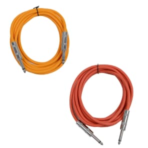 2 Pack of 10 Foot 1/4" TS Patch Cables 10' Extension Cords Jumper - Orange & Red image 1