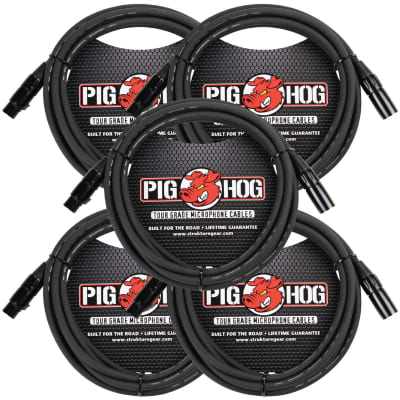 5  Pack Pig Hog PHM10 Tour-Grade XLR Male to Female Mic Cable - 10' image 1