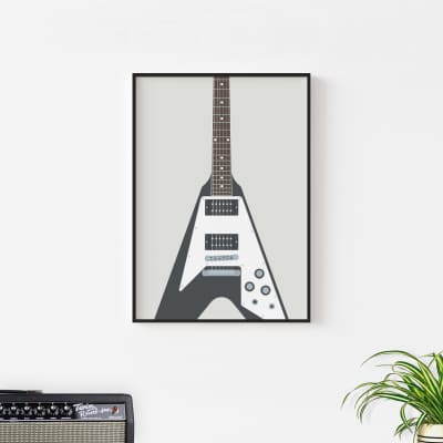 Flying V Guitar Print - Gibson Electric Guitar Poster, Music Room Art, Instrument Art, A4 Size image 4