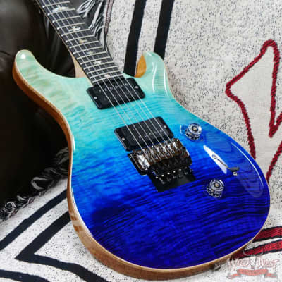 Paul Reed Smith PRS Wood Library 10 Top Custom 24 Floyd Rose Ebony Fingerboard Flame Maple Neck Blue Fade image 8