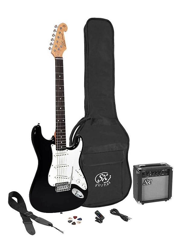SX SE1SK34-BK ST style electric guitar pack image 1
