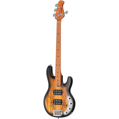 Sterling by Music Man StingRay Ray34HH Spalted Maple Top Maple Fingerboard Electric Bass Guitar Regular Natural Burst Satin image 6