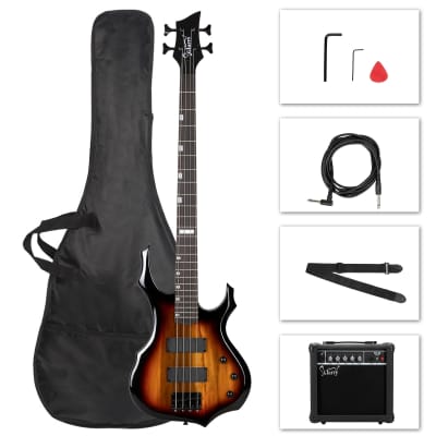 Glarry Burning Fire Electric Bass Guitar HH Pickups w/ 20W Amplifier - Sunset for sale