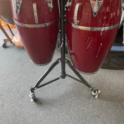 L.P. "Patato" model Classic Fiberglass Vintage 11" and 113/4" congas with super stand 1990 - Burgandy Red image 3