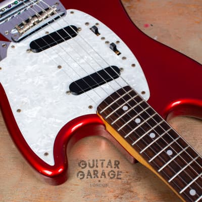 2002 Fender Japan Mustang 69 Vintage Reissue Candy Apple Red Competition Stripe offset guitar - CIJ image 14