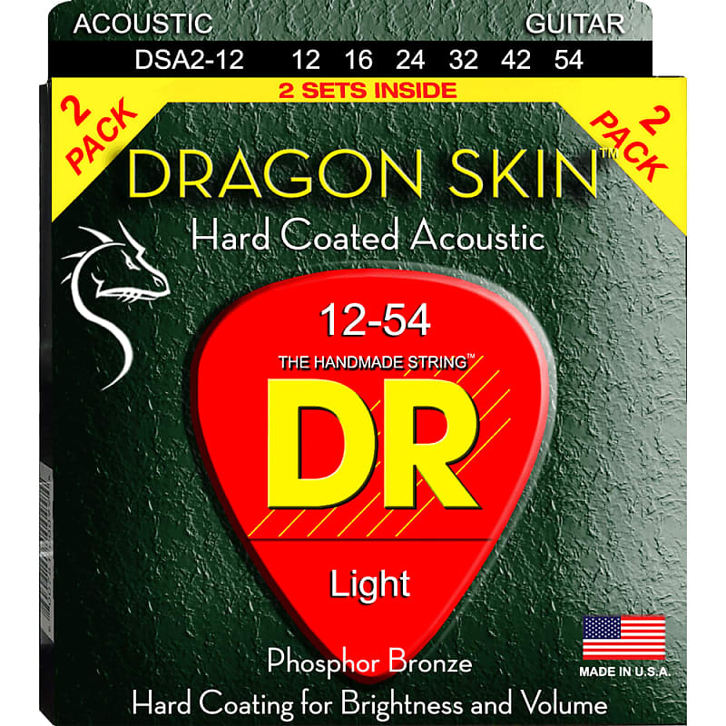 DR Strings DSA2-12 Dragon Skin Light Coated Acoustic Strings – 2-pack – 12-54 image 1