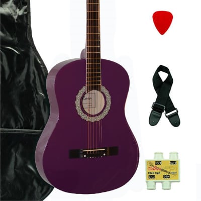 De Rosa DK3810R-DPL Kids Acoustic Guitar Outfit Dark Purple w/Gig Bag, Pick, Strings, Pipe & Strap for sale