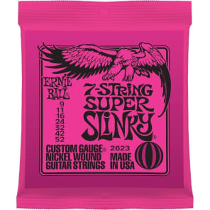 Ernie Ball 2623 7-String Super Slinky Electric Guitar Strings, .009 - .052