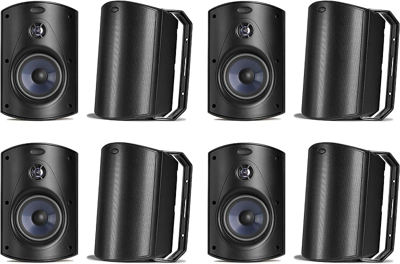 Polk Audio Atrium 6 Outdoor Speakers with Bass Reflex Enclosure | 8 Speaker Pack (4 Pairs, Black) - All-Weather Durability | Broad Sound Coverage | Speed-Lock Mounting System | 4 Pairs (Black) image 1