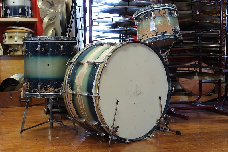 1940s Slingerland Radioking in Blue and Silver Duco 14x26 16x16 9x13 image 1