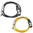 2 Pack of 1/4 Inch to XLR Female Patch Cables 3 Foot Extension Cords Jumper - Black and Yellow