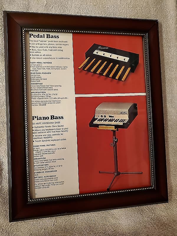 1970 Fender/Rhodes Promotional Ad Framed Pedal Bass & Piano Reverb