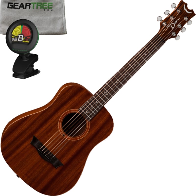 Dean Flight Mahogany Travel BKS Black Satin Acoustic Guitar Bundle w/Bag,  Tuner, and Cloth