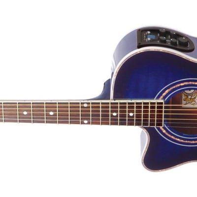 Oscar Schmidt Folk Left-Handed Cutaway Acoustic Electric Guitar Flame Trans Blue image 2