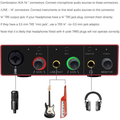 USB Audio Interface with Mic Preamplifier XLR Audio Interface 48V 2 Channel for Streaming Support Instrument Guitar or Bass Smartphone Tablet Computer and Other Equipment Recording image 2