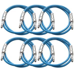 SEISMIC AUDIO New 6 PACK Blue 1/4" TRS 2' Patch Cables image 2