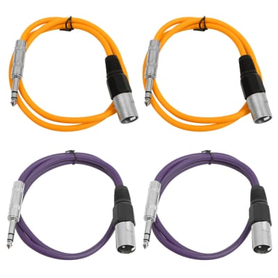 4 Pack of 1/4 Inch to XLR Male Patch Cables 2 Foot Extension Cords Jumper - Orange and Purple image 1